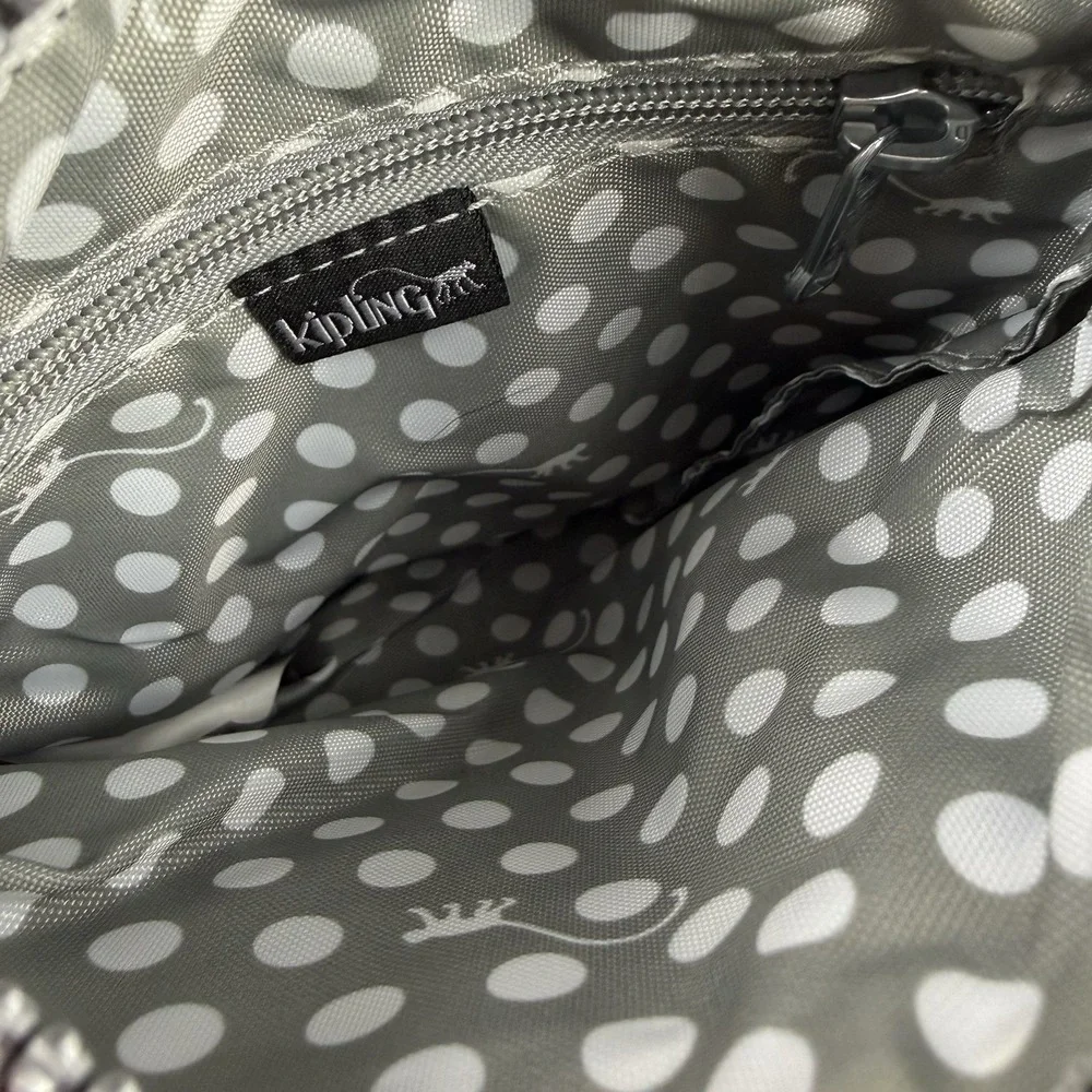 Kipling Alvar Crossbody Bag Small Shiny Black Triple Zip Monkey Charm NEW